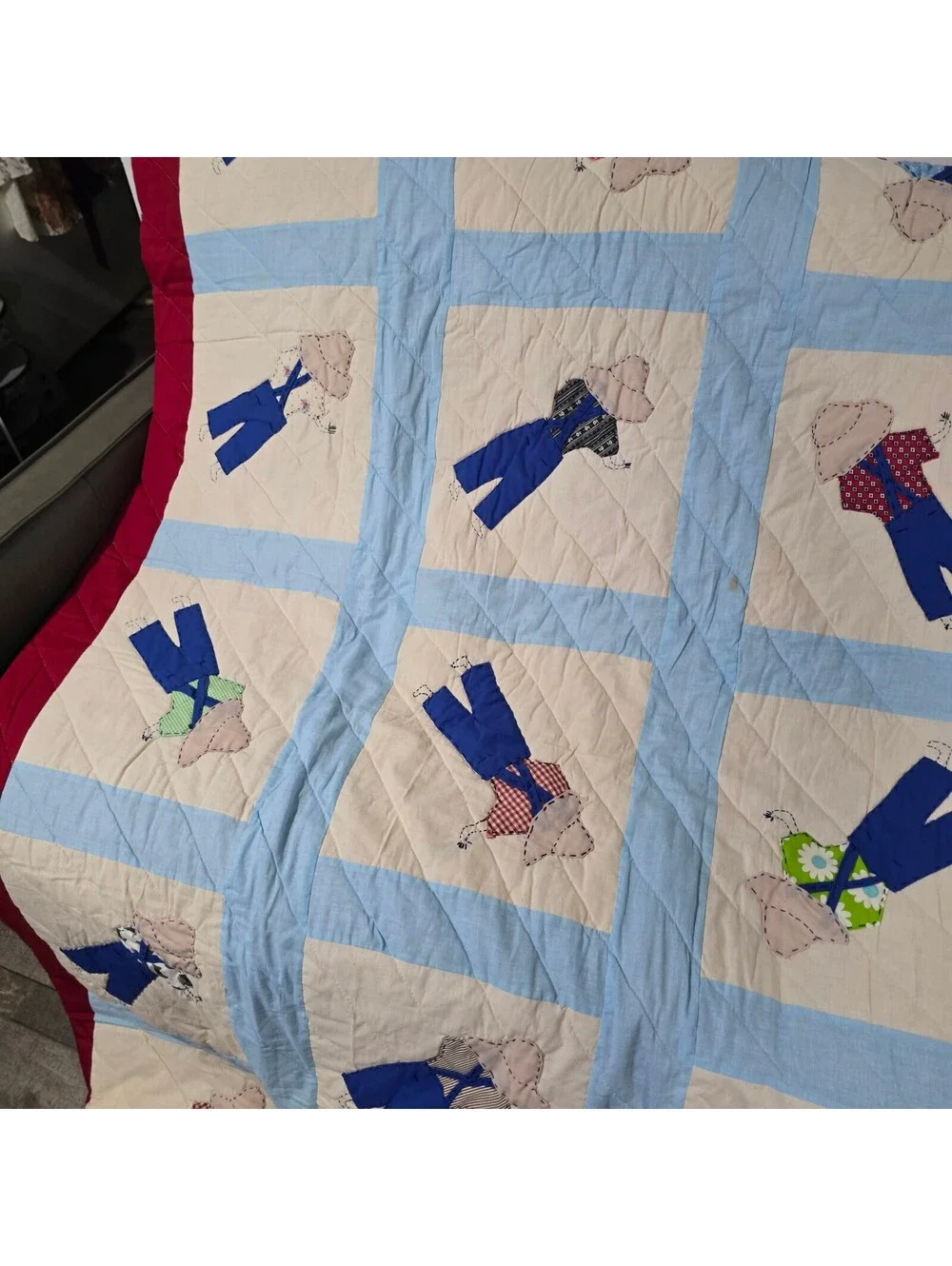 Vintage Handmade Quilt Sunbonnet Sam Farmer Quilt 68*80 q16